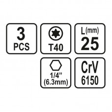 65498 STHOR Set 3 biti profil Torx T40, prindere h..